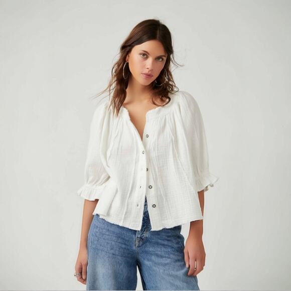 Free People Bohemian Gauze Lucy Solid Swing Top in White Size XL Cottage - Picture 12 of 16